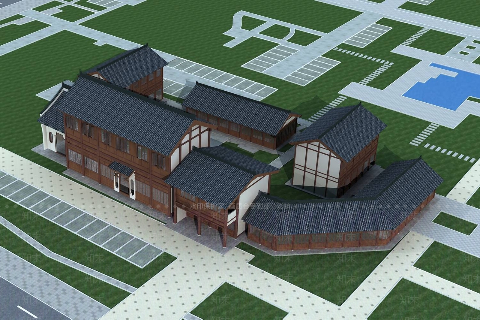 中式商业街3D模型下载【ID:1195132361】