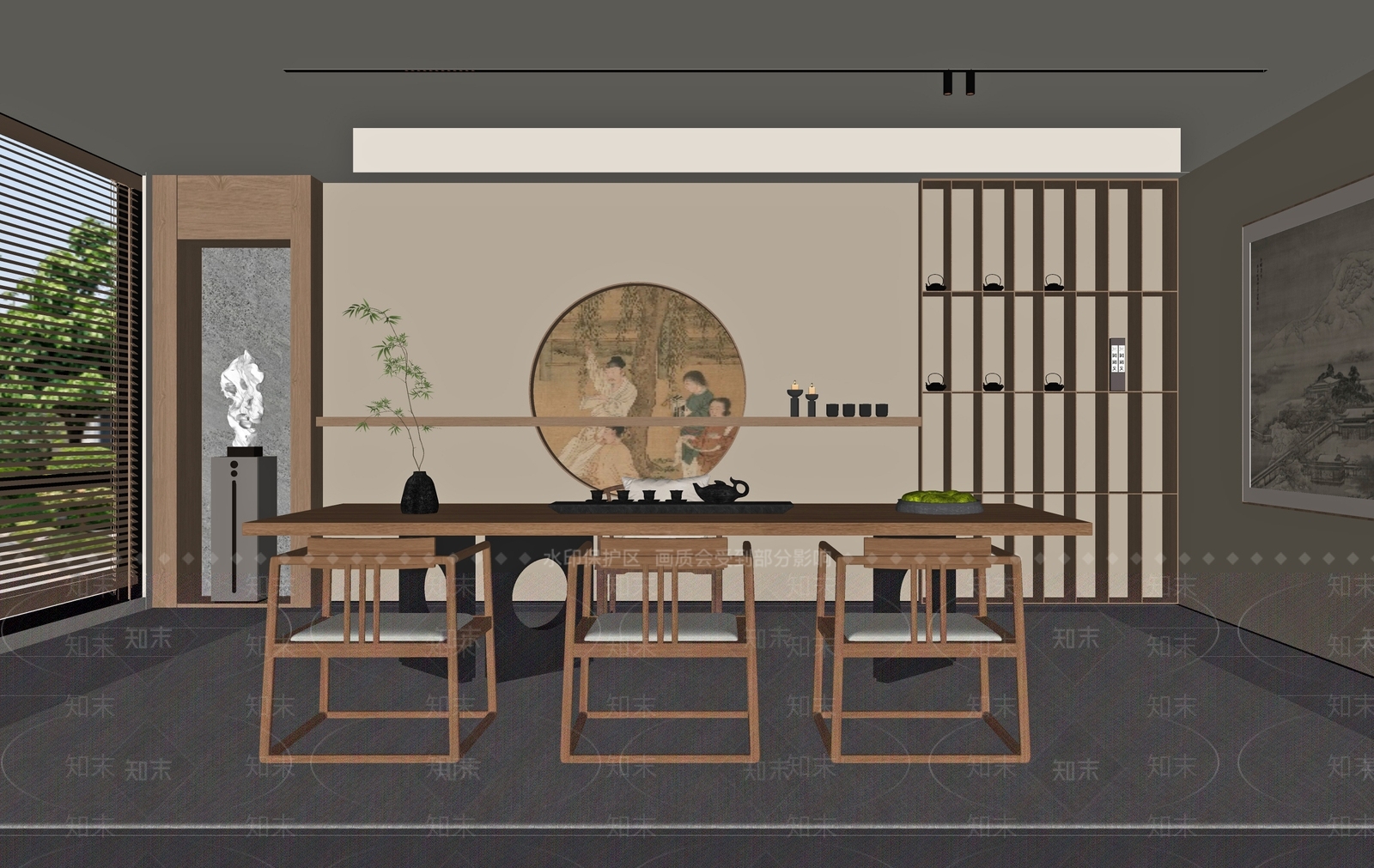 新中式禅意茶室SU模型下载【ID:1195135834】