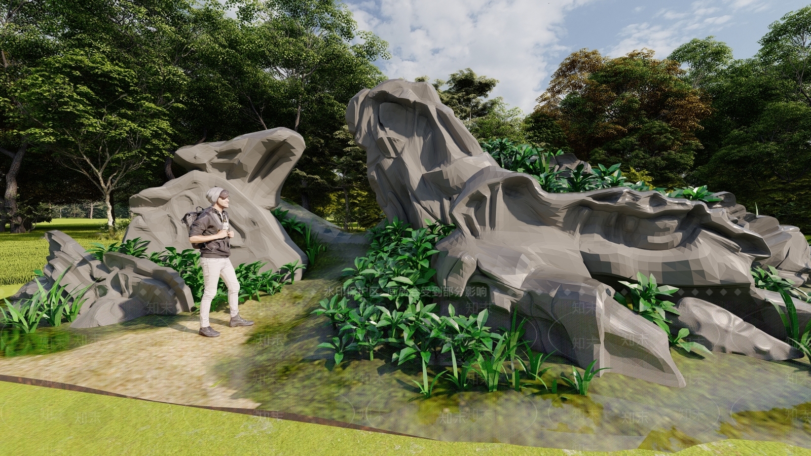 现代假山SU模型下载【ID:1195136964】