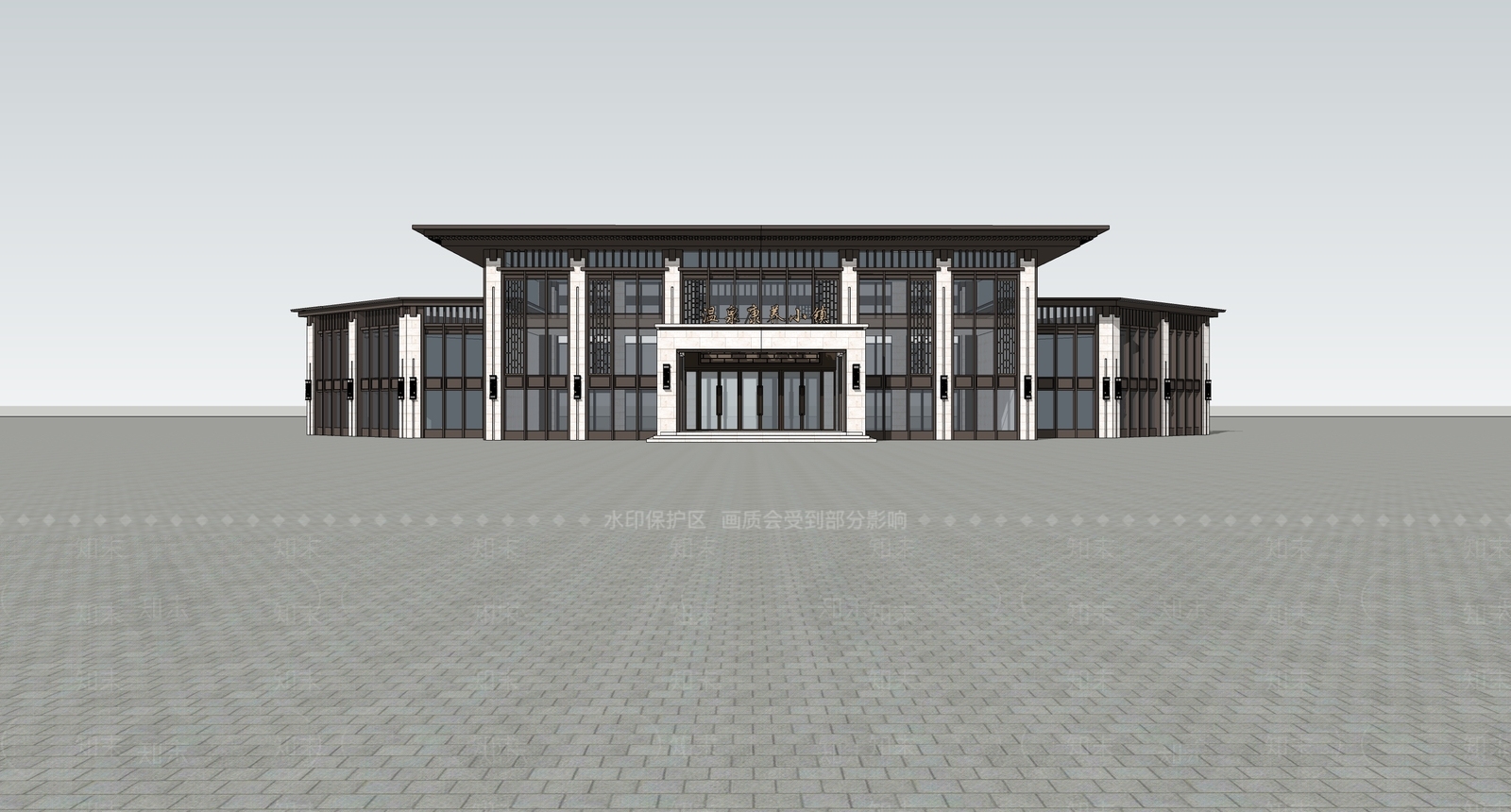 新中式售楼处建筑SU模型下载【ID:1195140704】