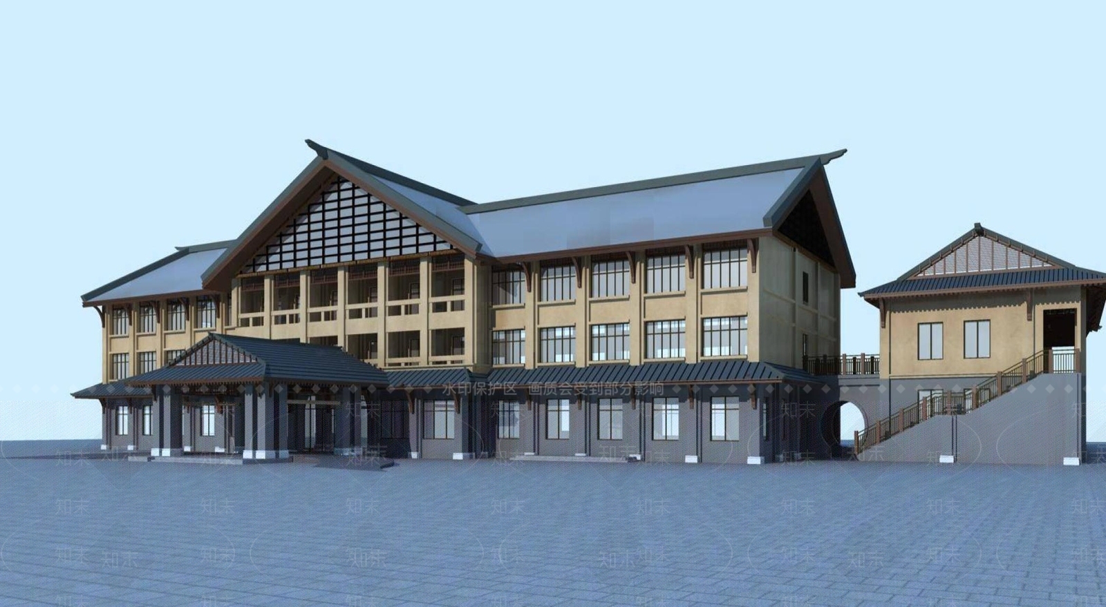 新中式酒店外观3D模型下载【ID:1195141543】