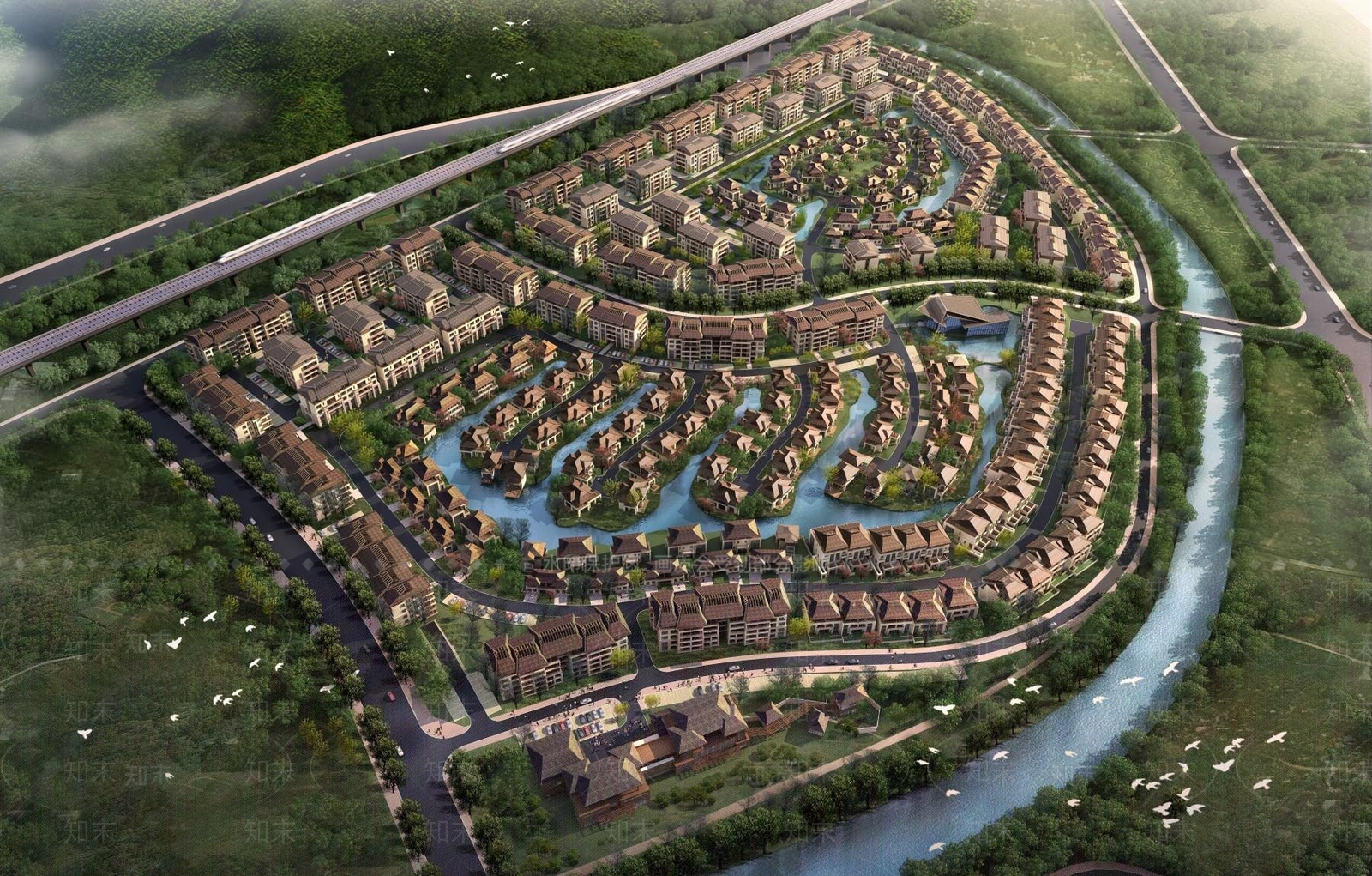 中式别墅外观3D模型下载【ID:1195141763】