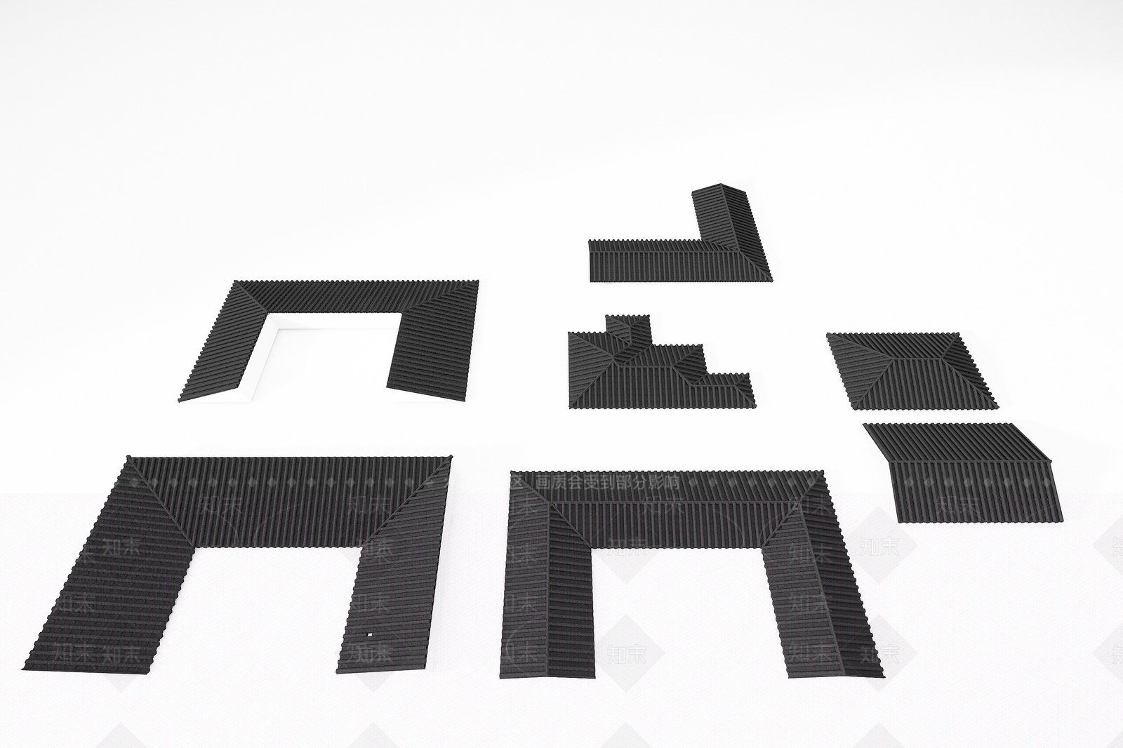 现代屋顶瓦片3D模型下载【ID:1195142223】