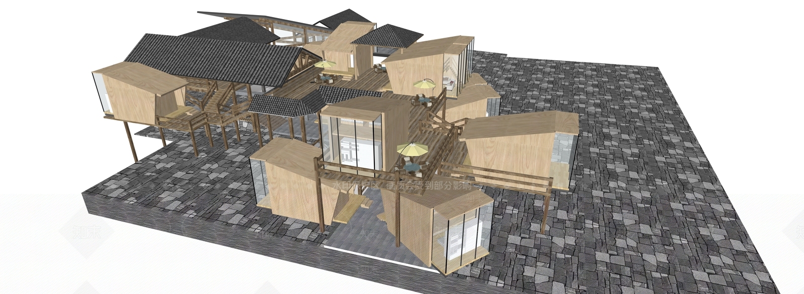 新中式轻奢民宿建筑SU模型下载【ID:1195143320】
