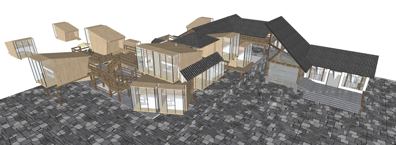 民宿建筑SU模型精品下载_SketchUp模型_知末网