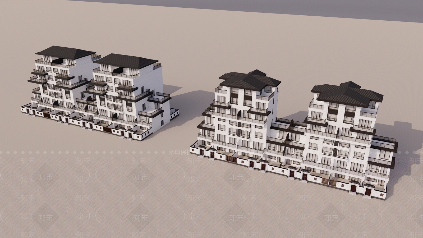新中式小区建筑SU模型下载【ID:1195148283】