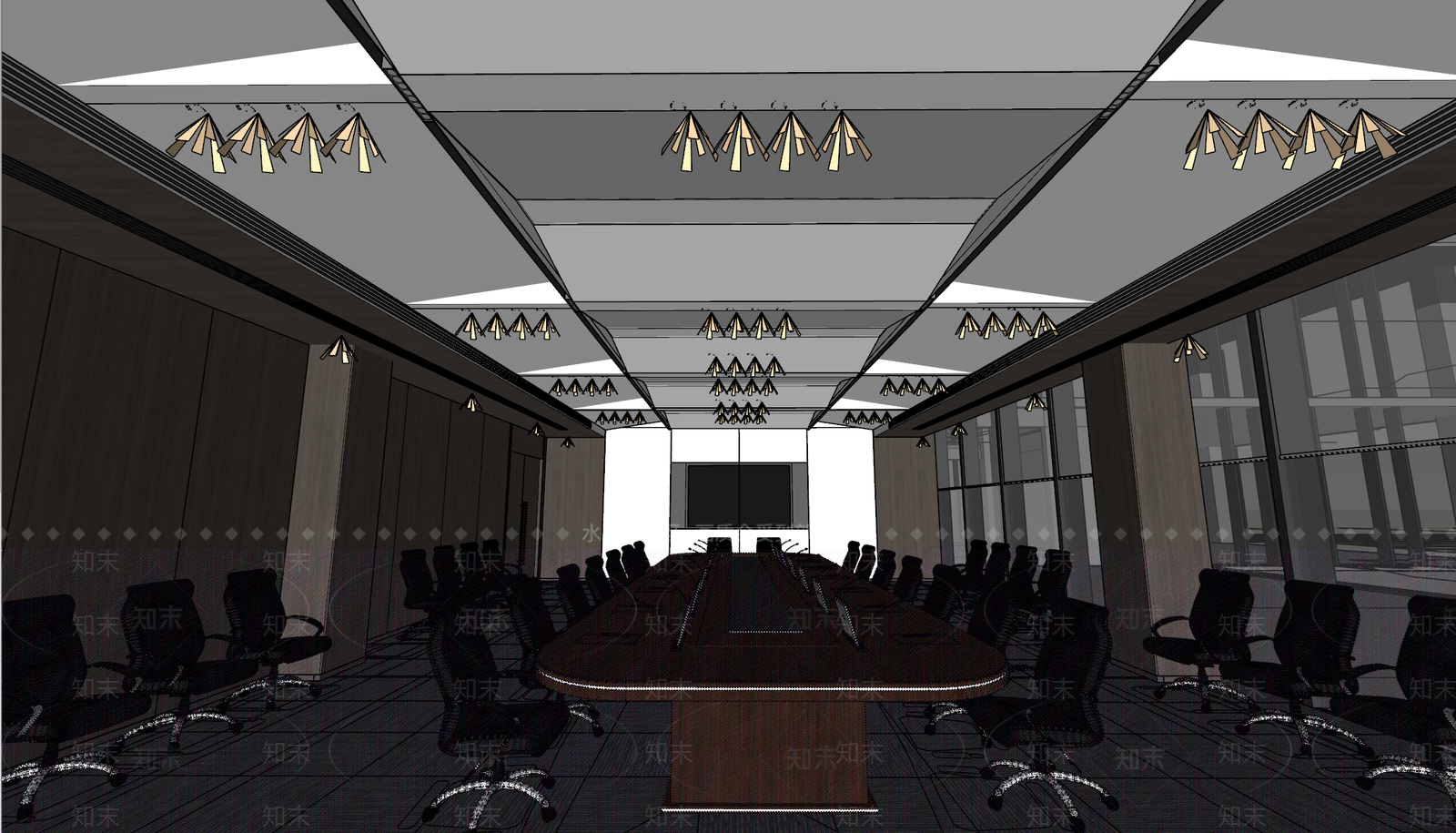 现代新中式会议室SU模型下载【ID:1195149350】