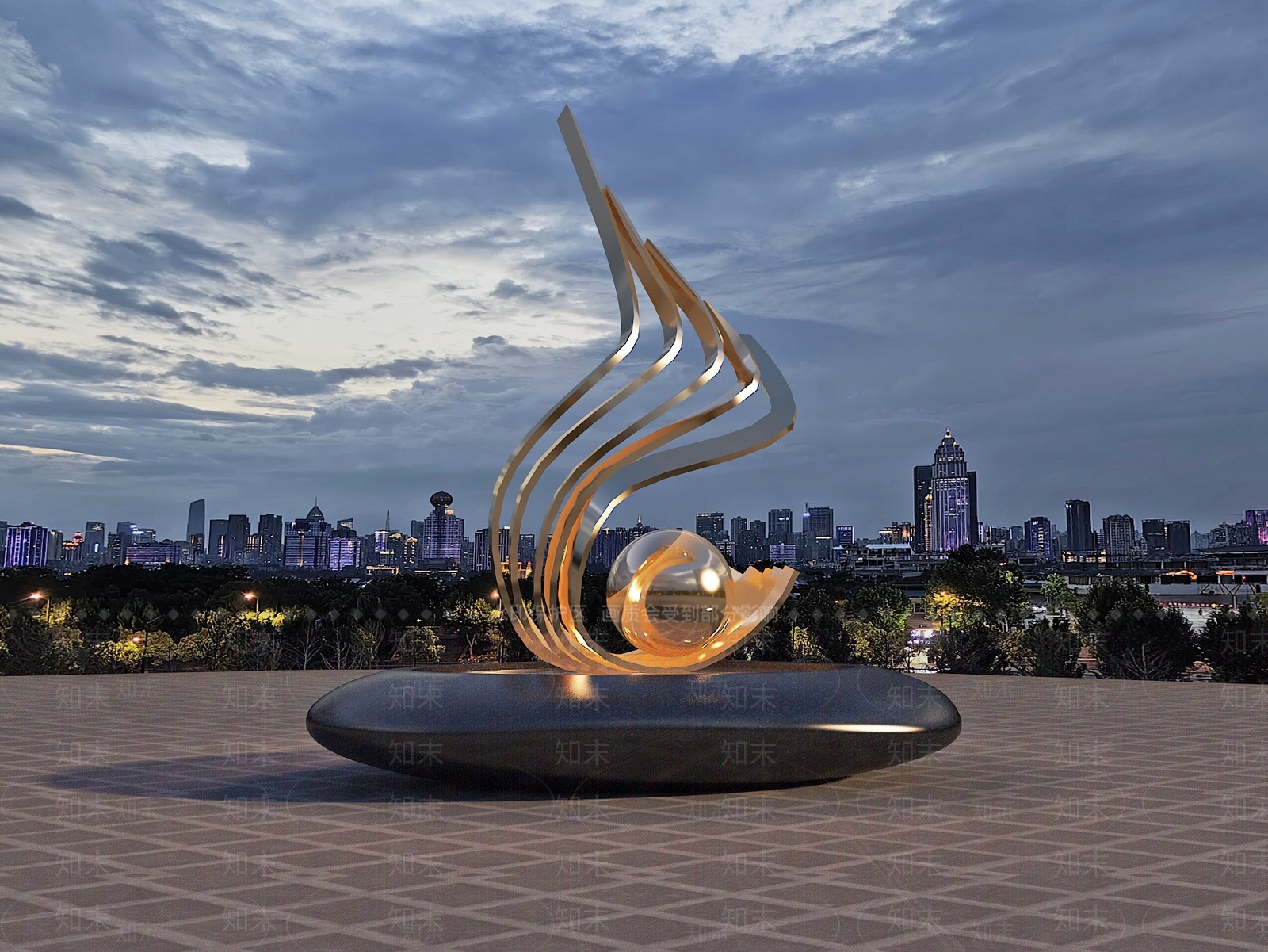 现代轻奢城市广场装置3D模型下载【ID:1195152479】