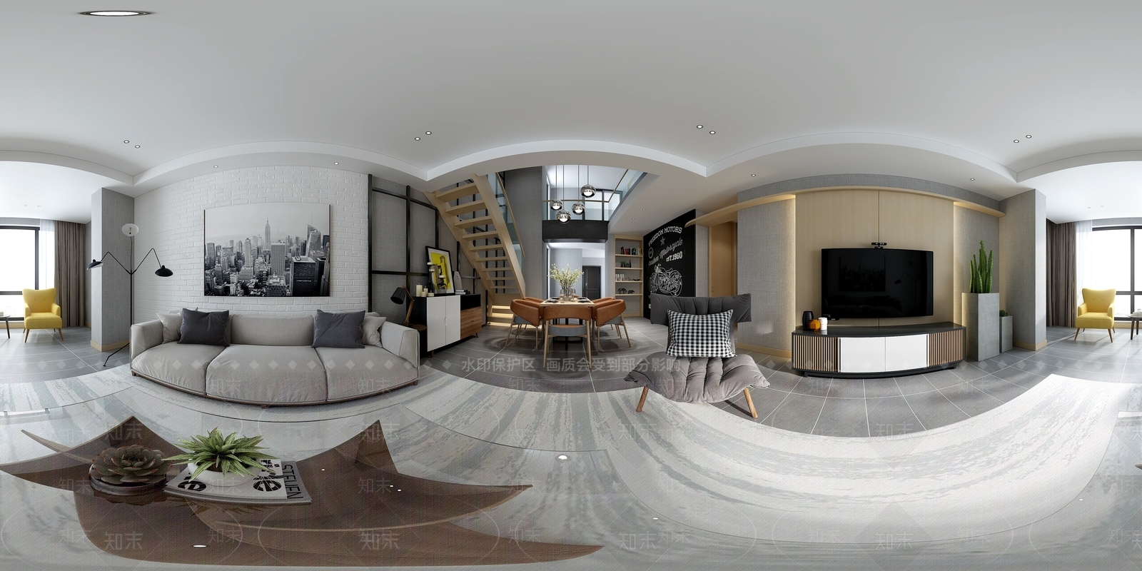 现代客厅餐厅3D模型下载【ID:1195157174】