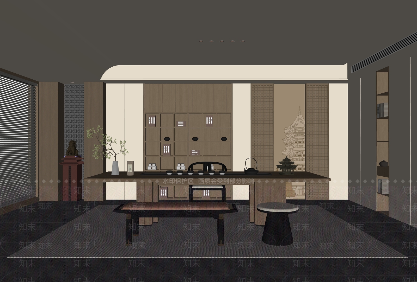 新中式茶室SU模型下载【ID:1195158339】
