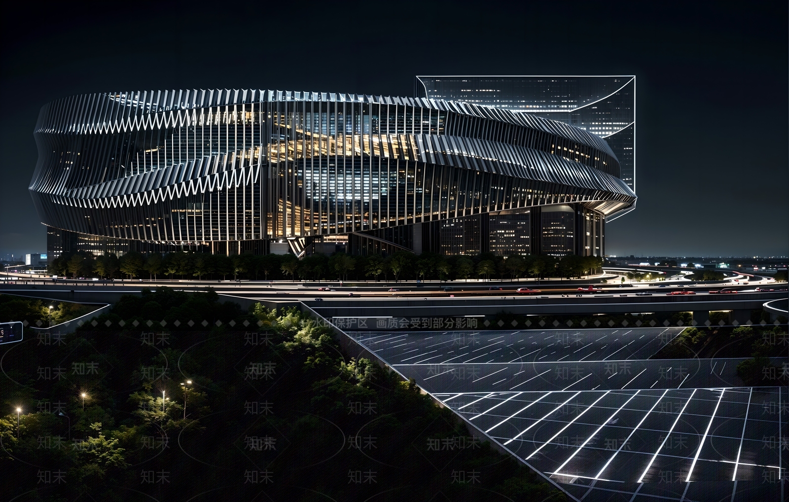 现代展览馆建筑SU模型下载【ID:1195160096】
