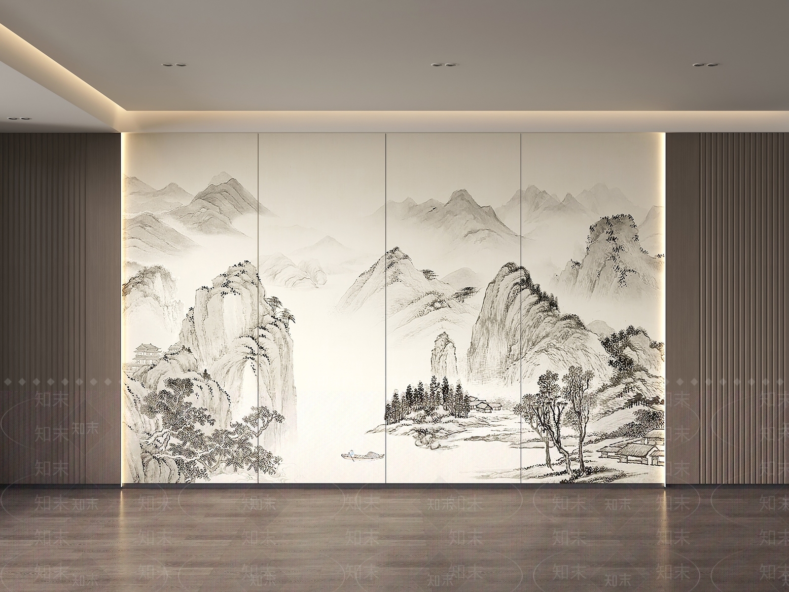 现代新中式沙发背景墙3D模型下载【ID:1195166099】