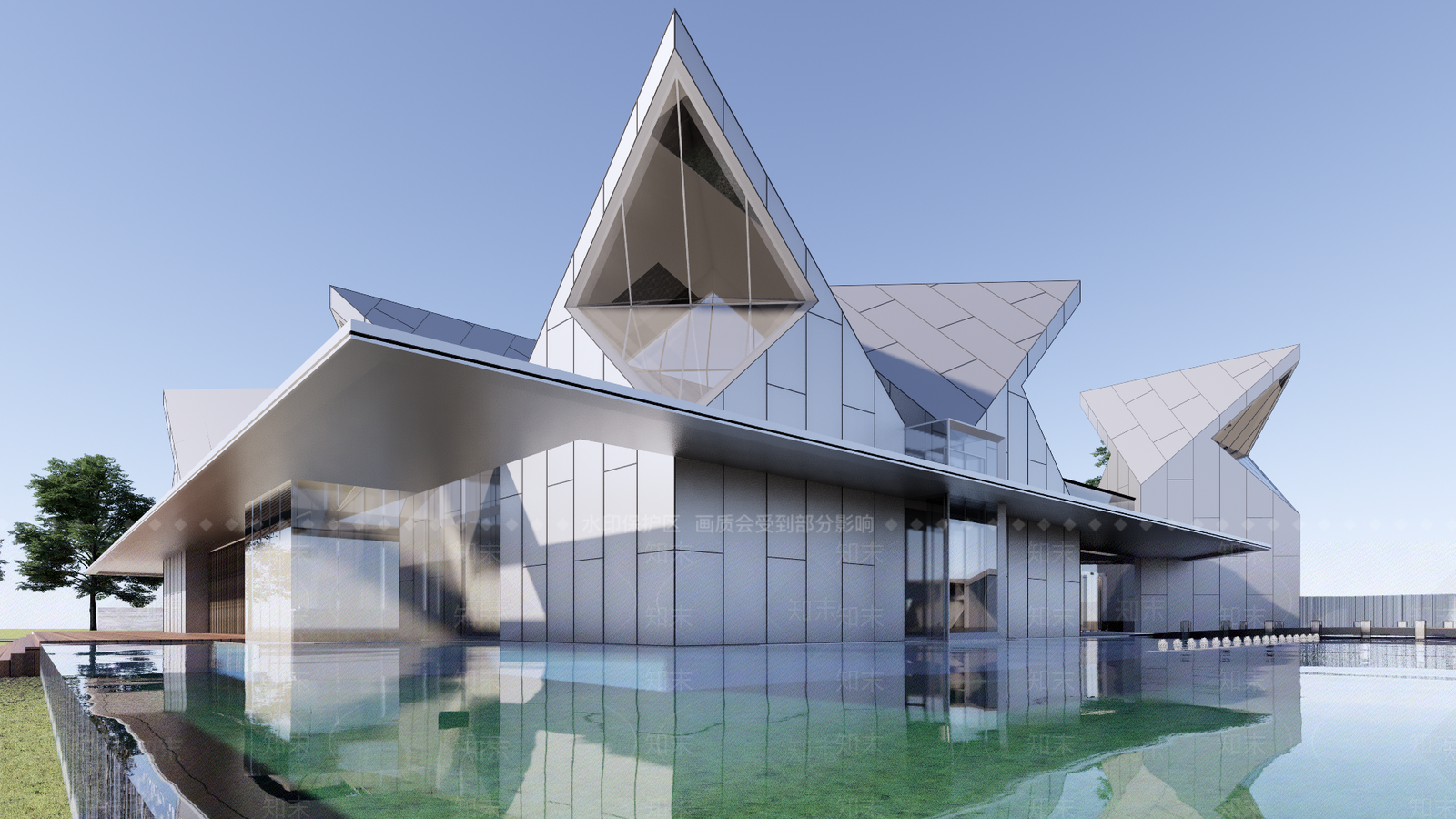现代售楼处建筑SU模型下载【ID:1195168390】