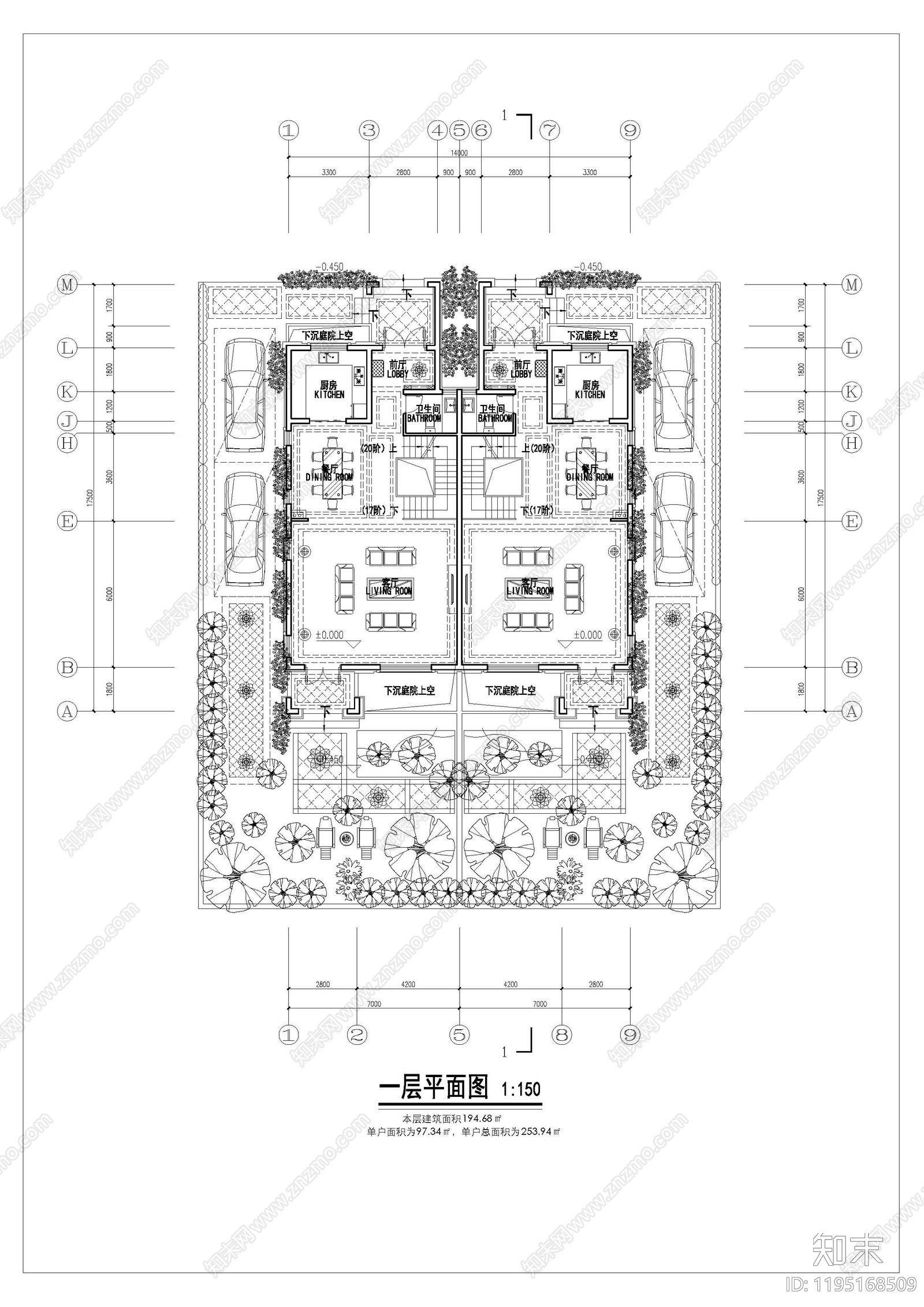 现代新中式别墅建筑施工图下载【ID:1195168509】