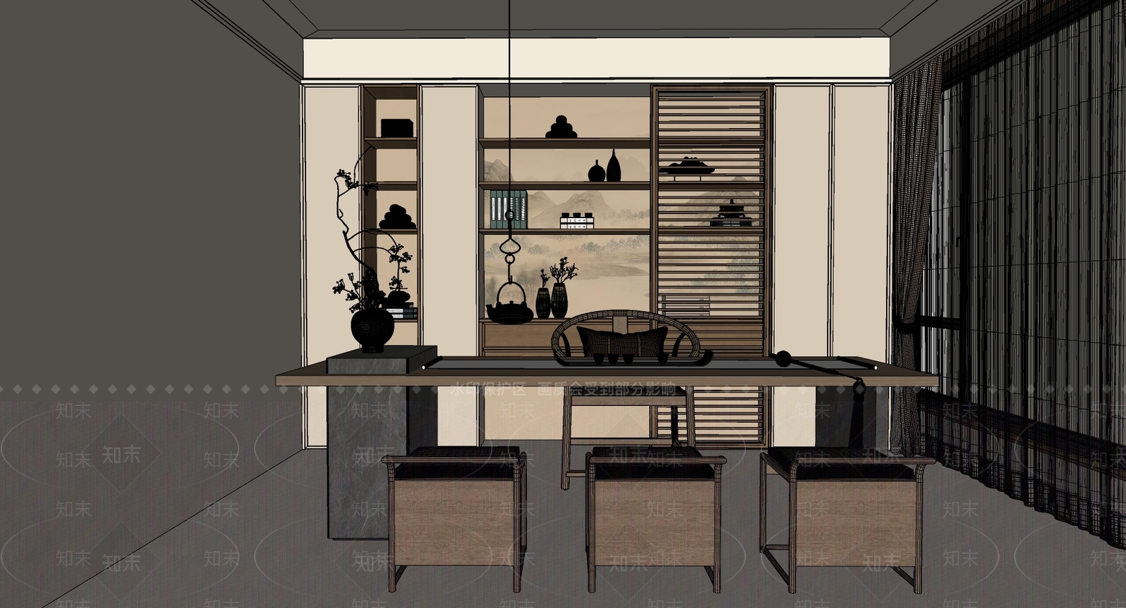 新中式中式茶室SU模型下载【ID:1195168576】