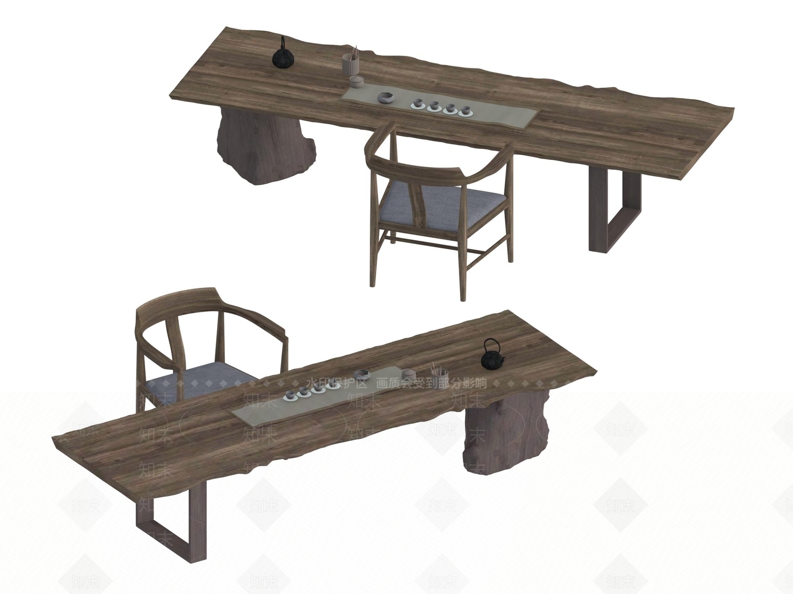 现代新中式茶桌椅3D模型下载【ID:1195168776】