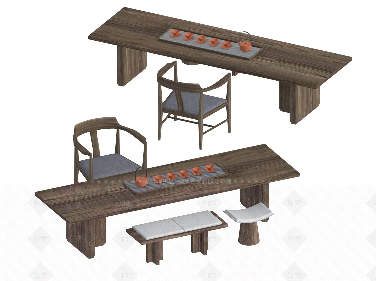 现代新中式茶桌椅3D模型下载【ID:1195168869】