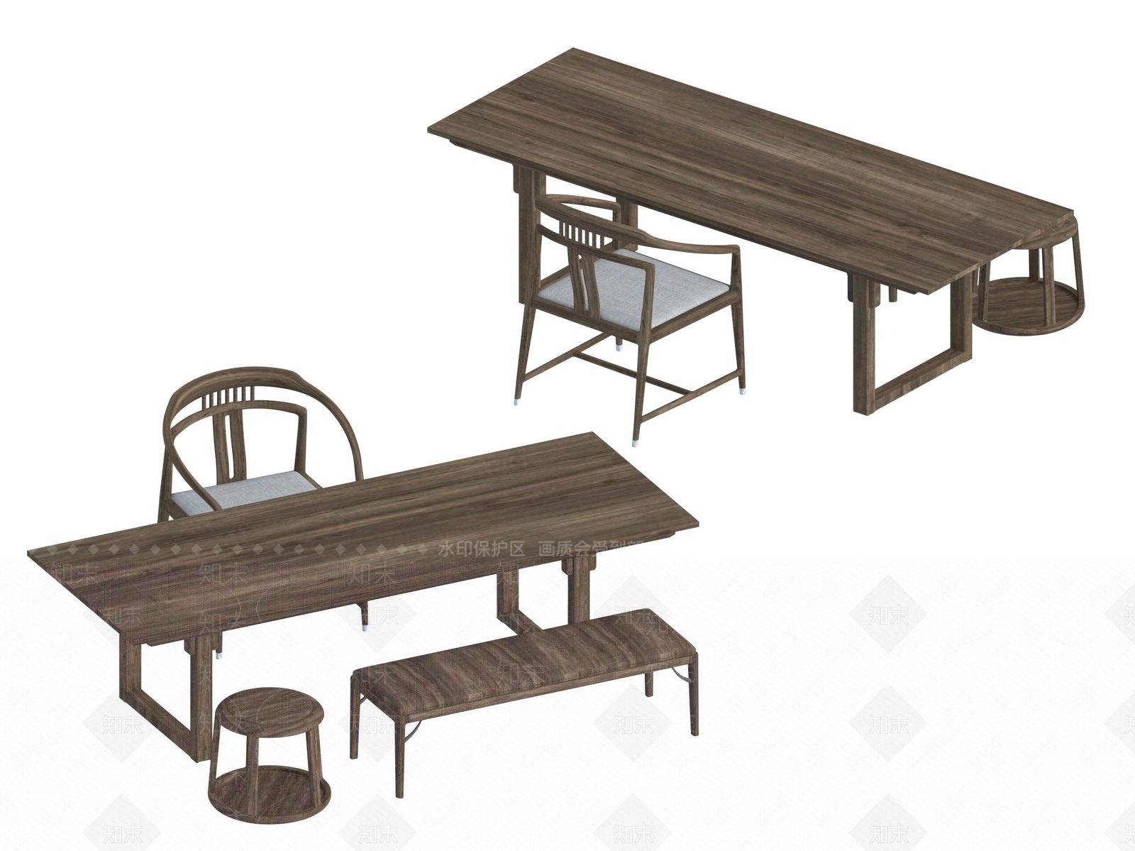 现代新中式茶桌椅3D模型下载【ID:1195168984】