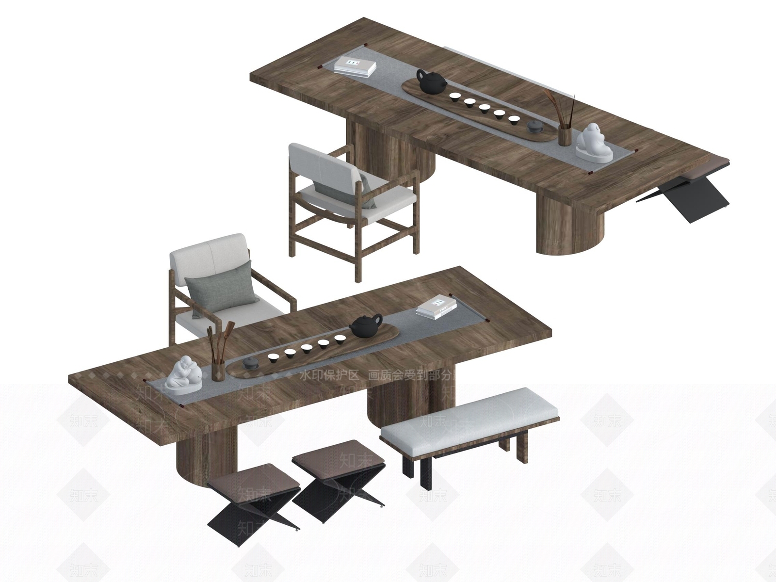 现代新中式茶桌椅3D模型下载【ID:1195168918】