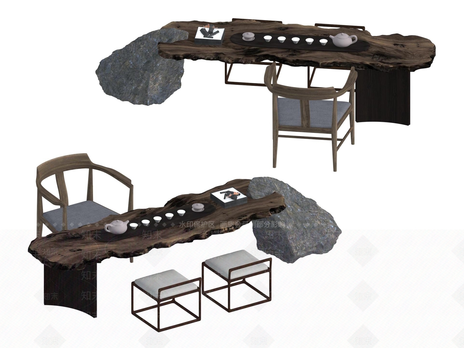 现代新中式茶桌椅3D模型下载【ID:1195169075】