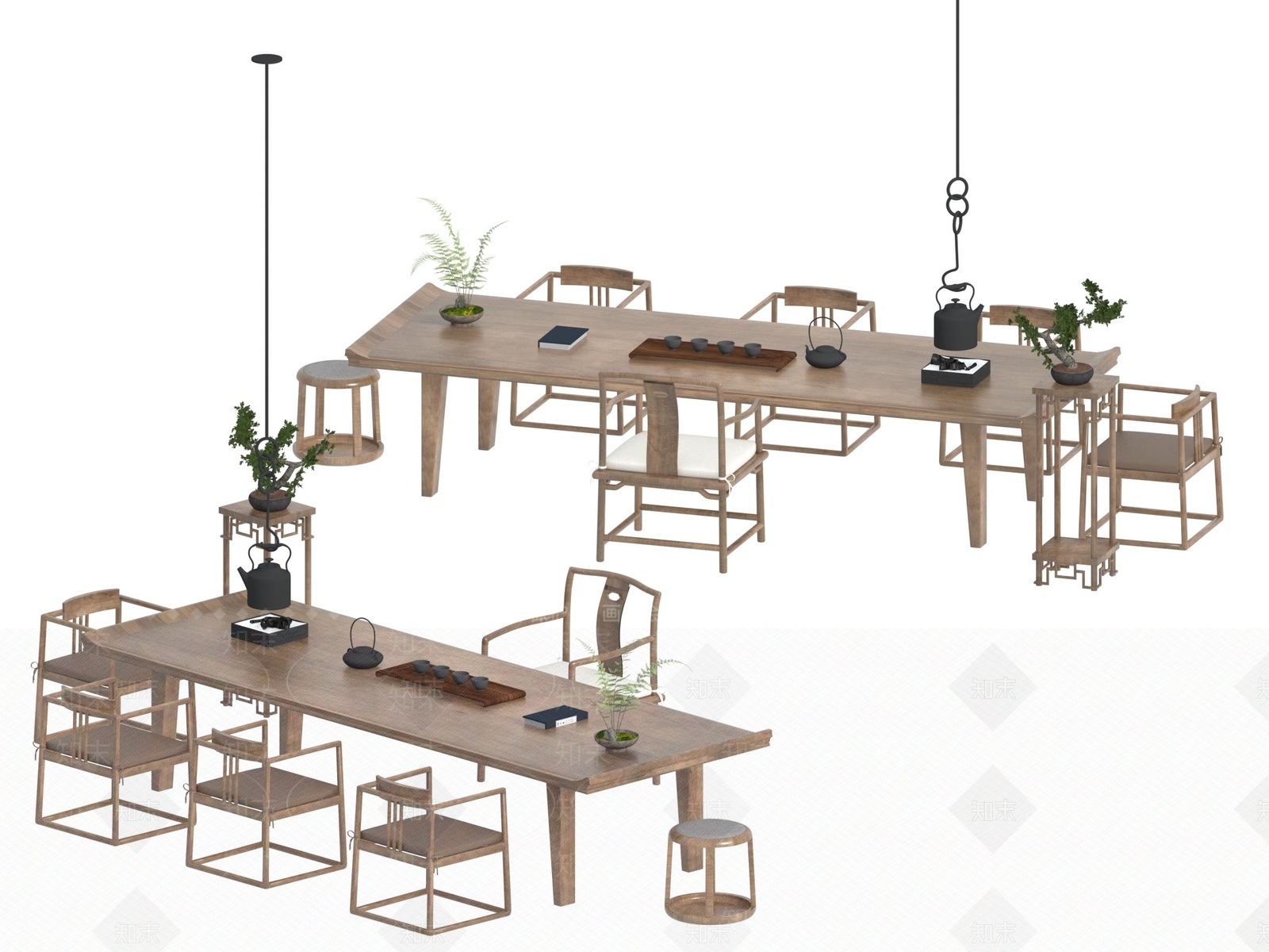 现代新中式茶桌椅3D模型下载【ID:1195169223】