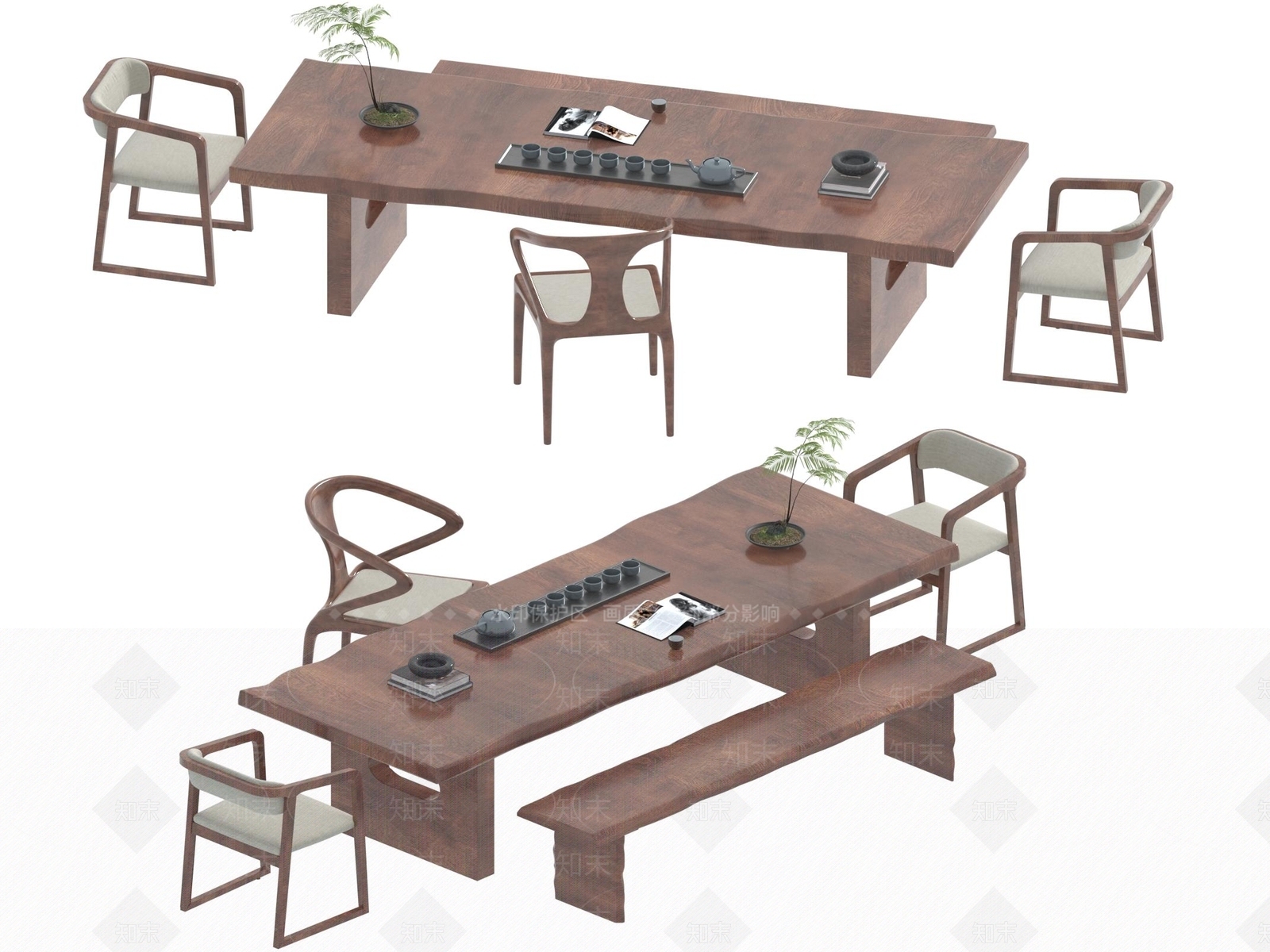 现代新中式茶桌椅3D模型下载【ID:1195169535】