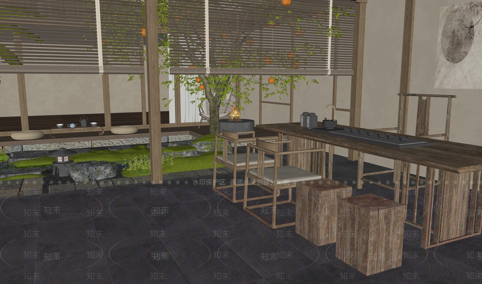 新中式茶室SU模型下载【ID:1195169791】