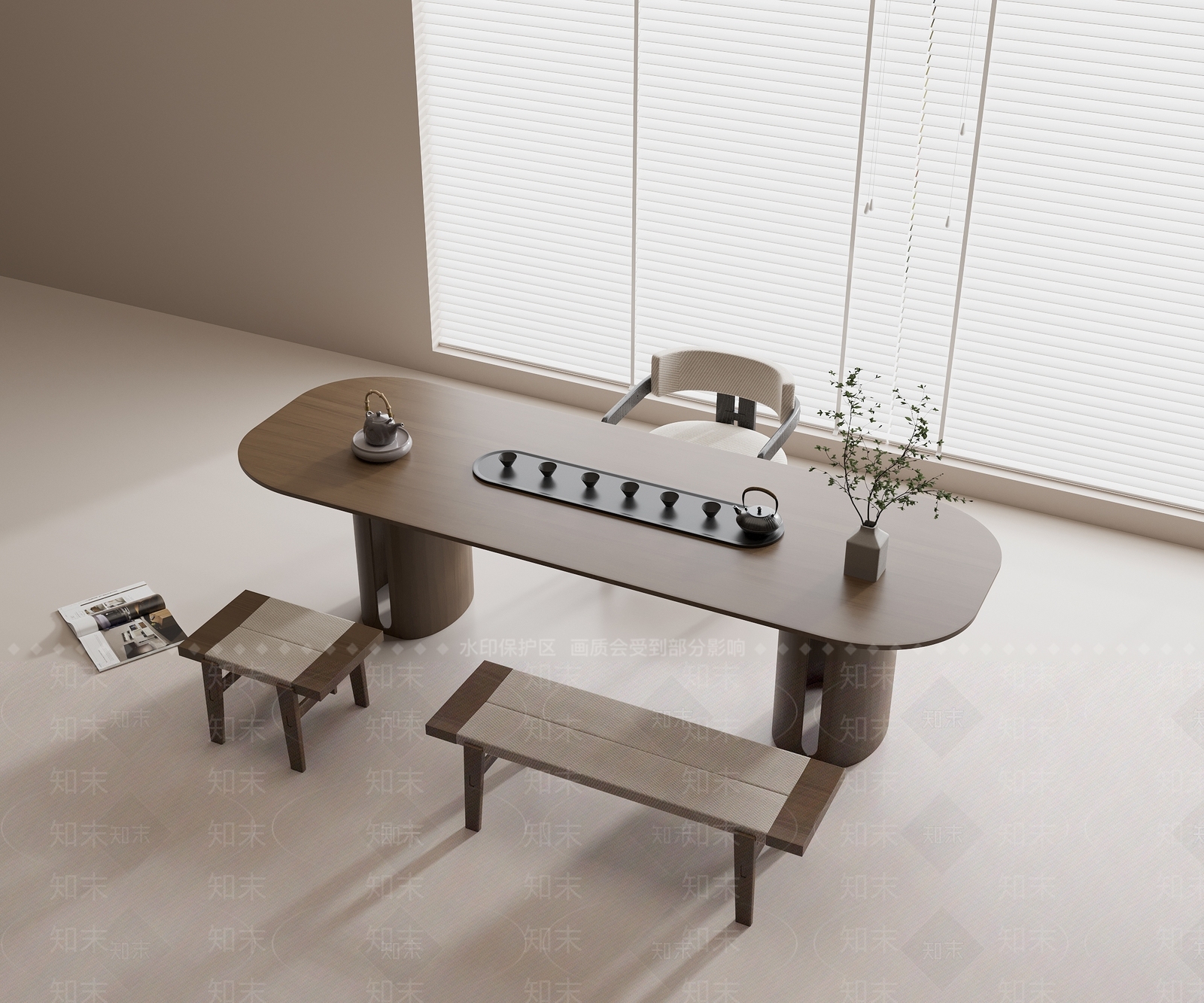 新中式茶桌椅3D模型下载【ID:1195170435】