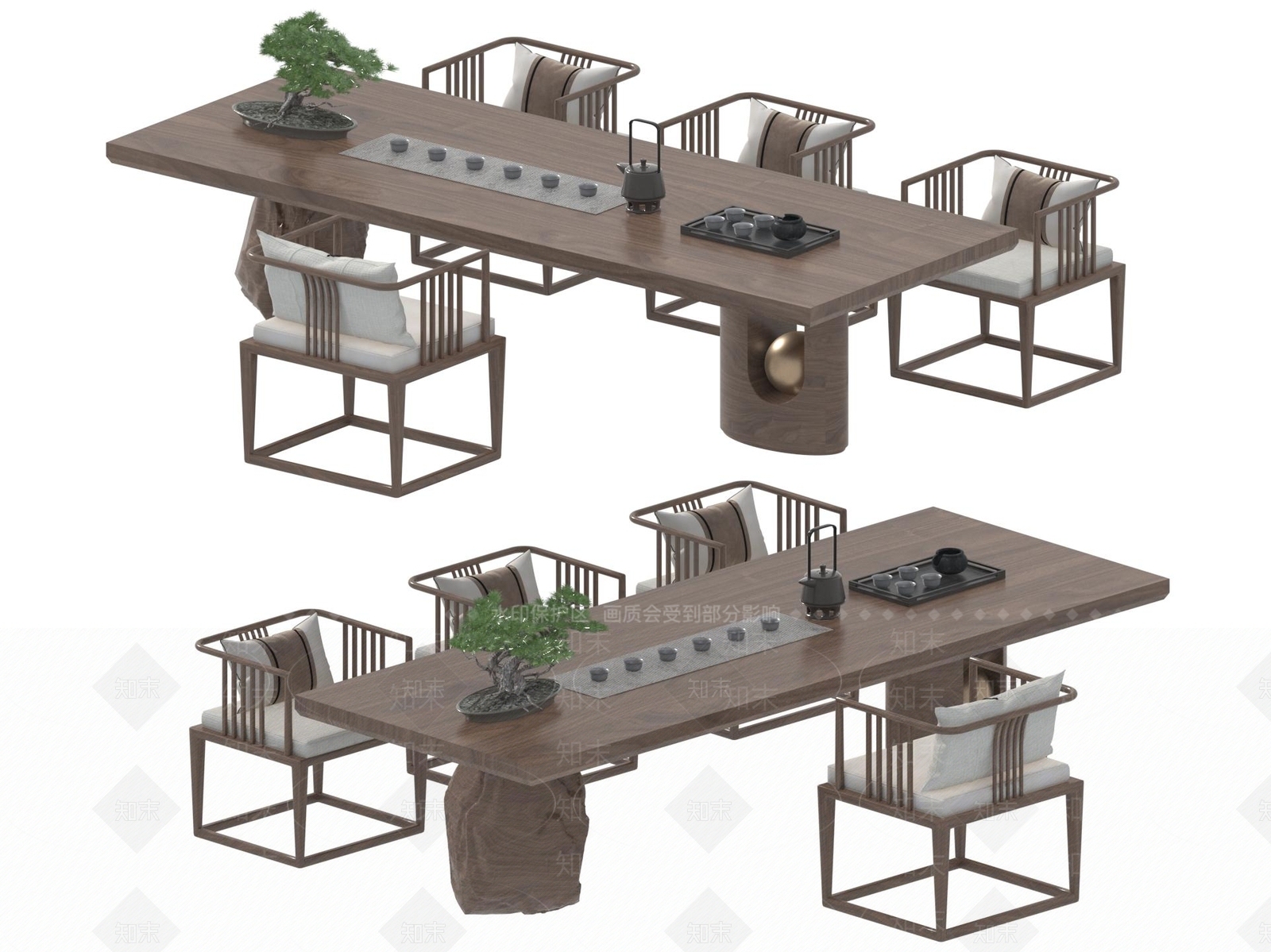 现代新中式茶桌椅3D模型下载【ID:1195170659】