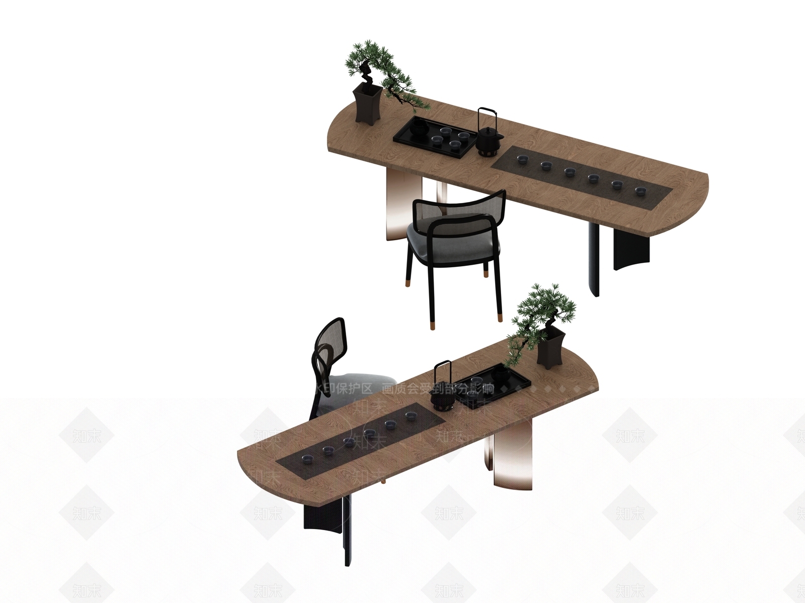 现代新中式茶桌椅3D模型下载【ID:1195172047】