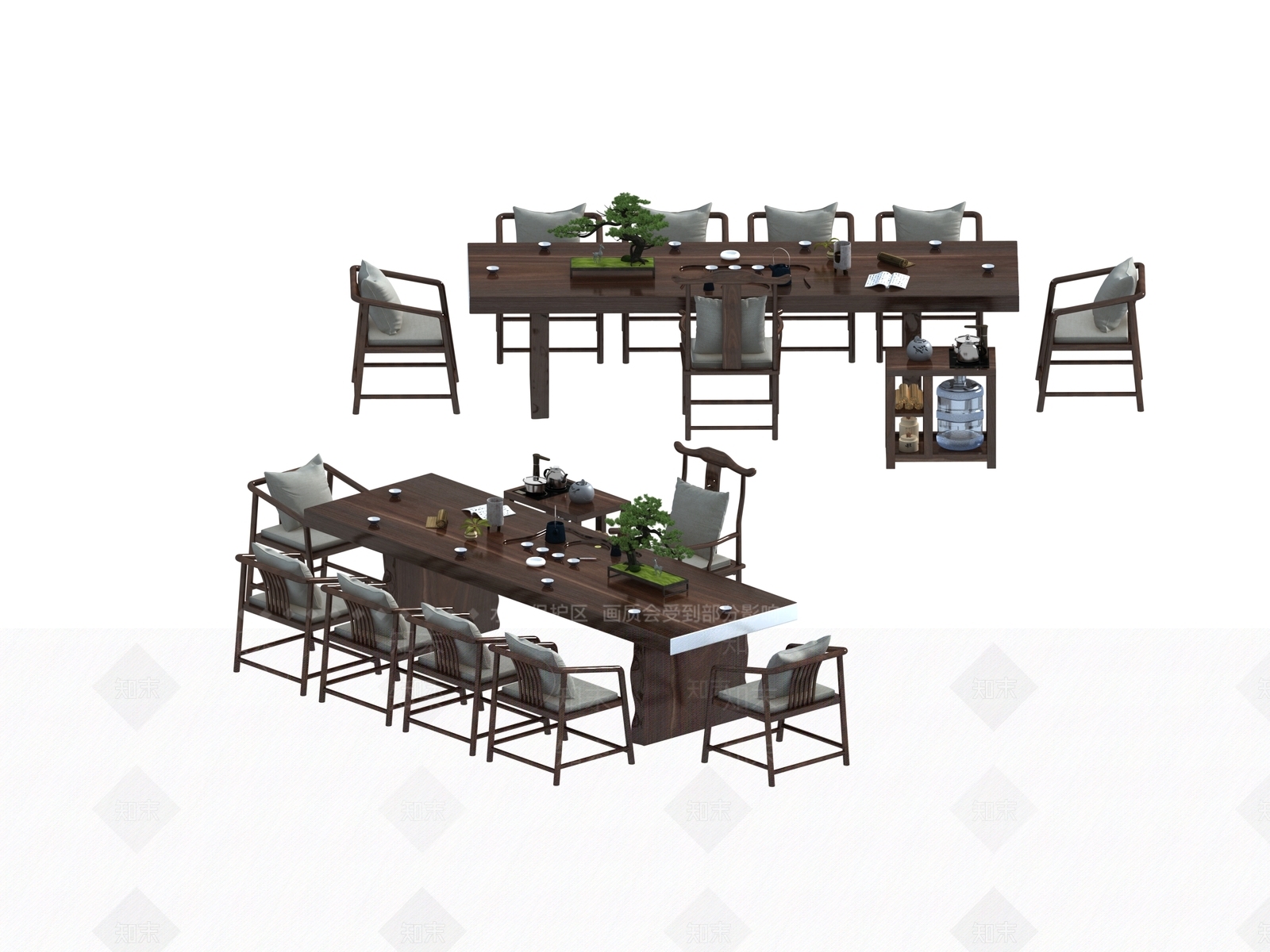 现代新中式茶桌椅3D模型下载【ID:1195172163】