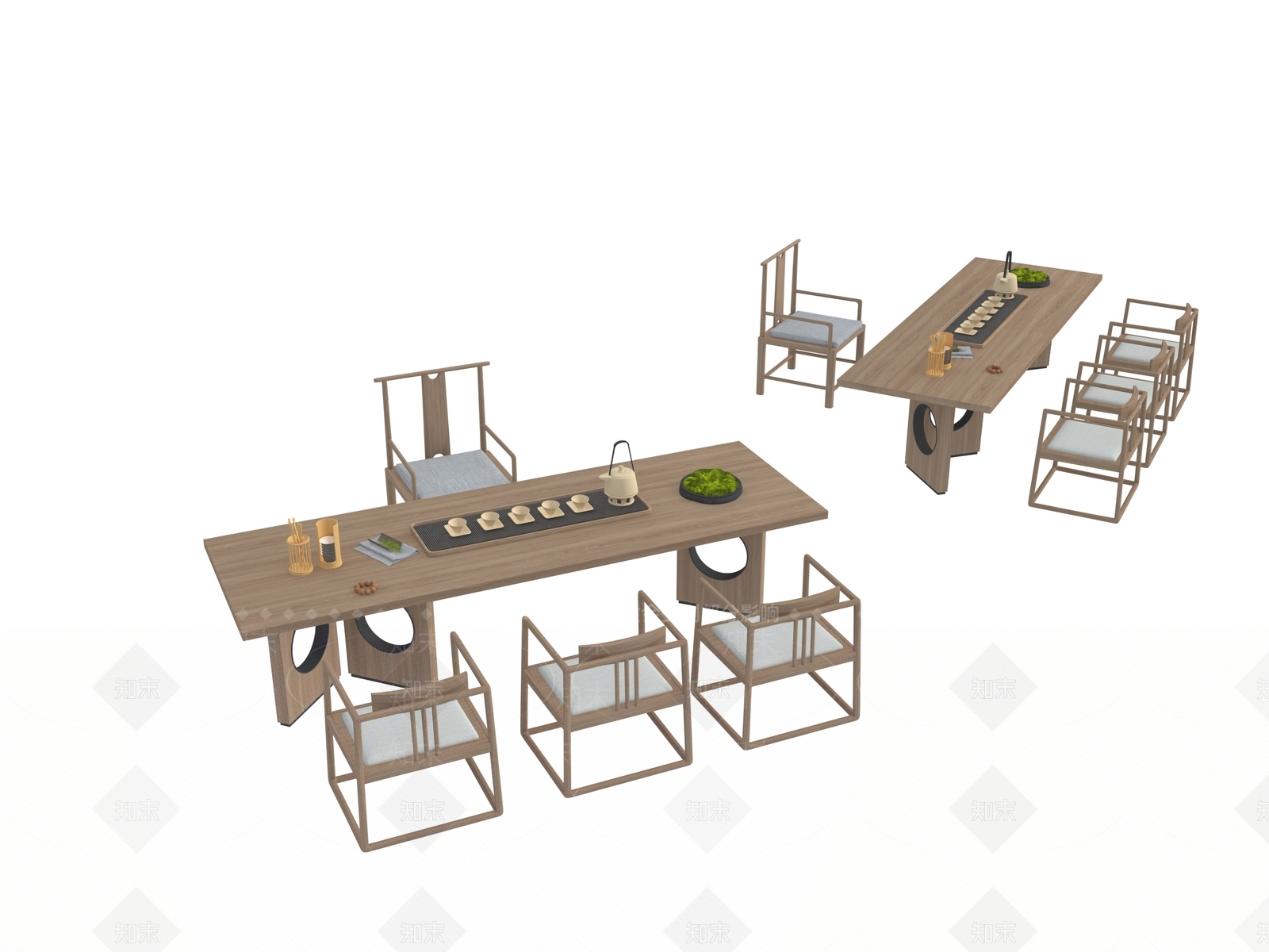 现代新中式茶桌椅3D模型下载【ID:1195172478】