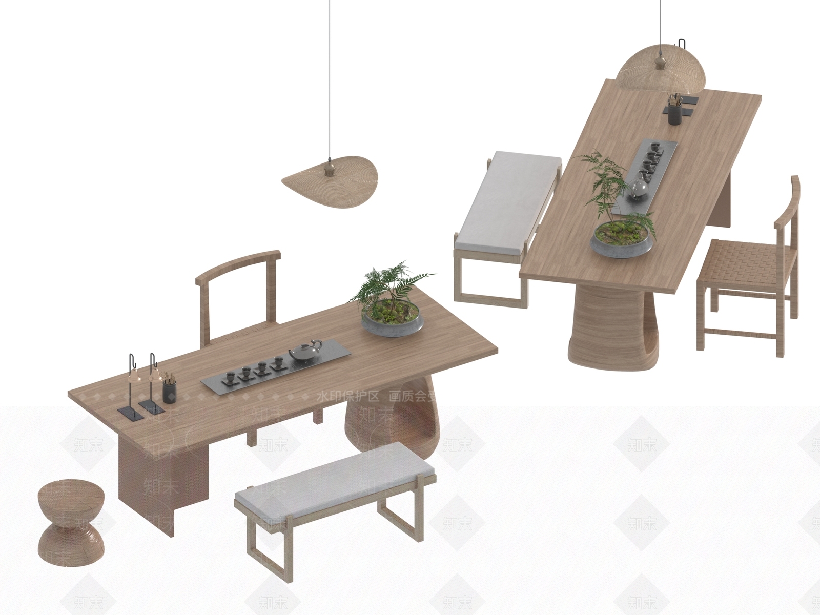 现代新中式餐桌椅3D模型下载【ID:1195172647】