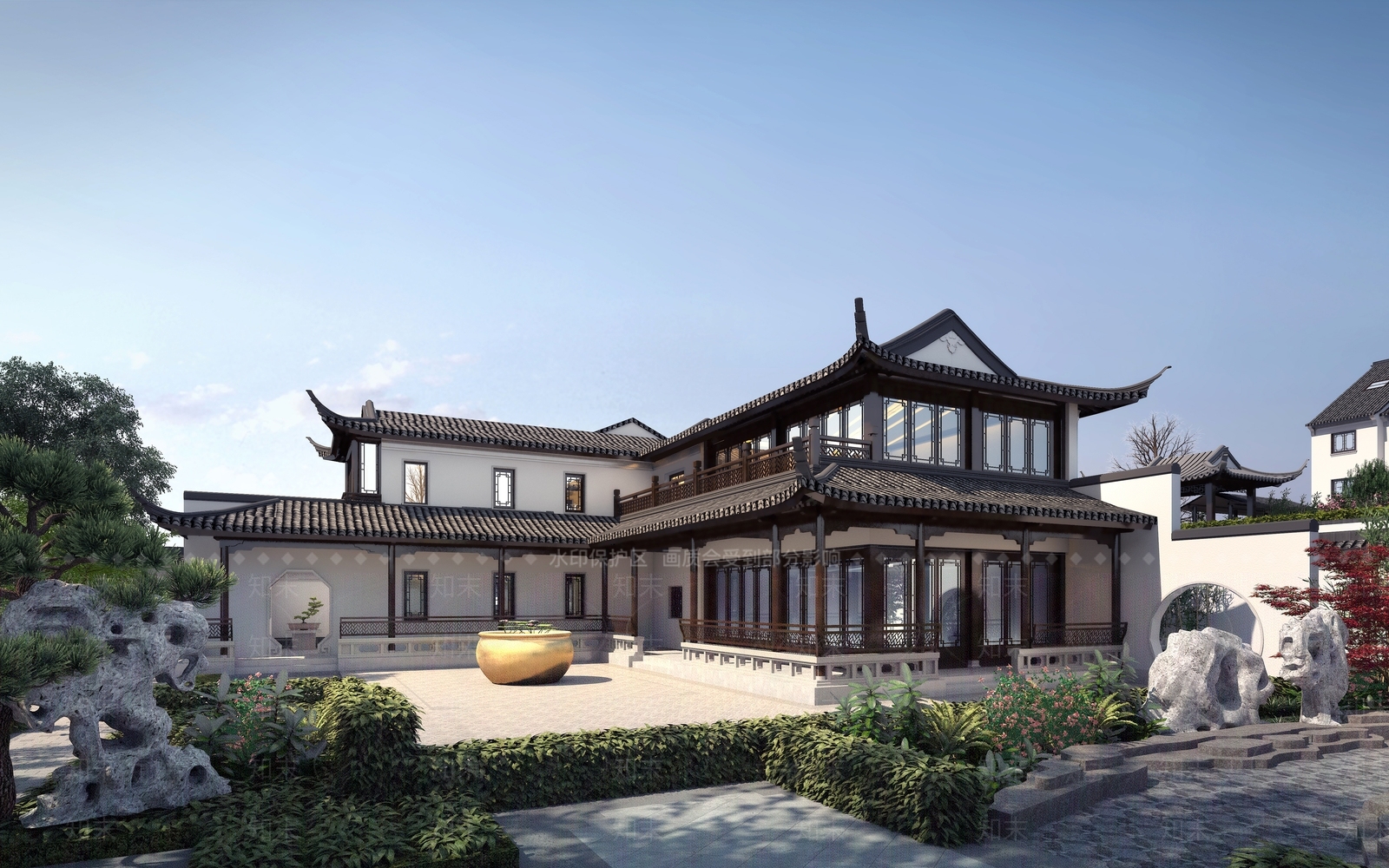 新中式中式古建筑SU模型下载【ID:1195173959】