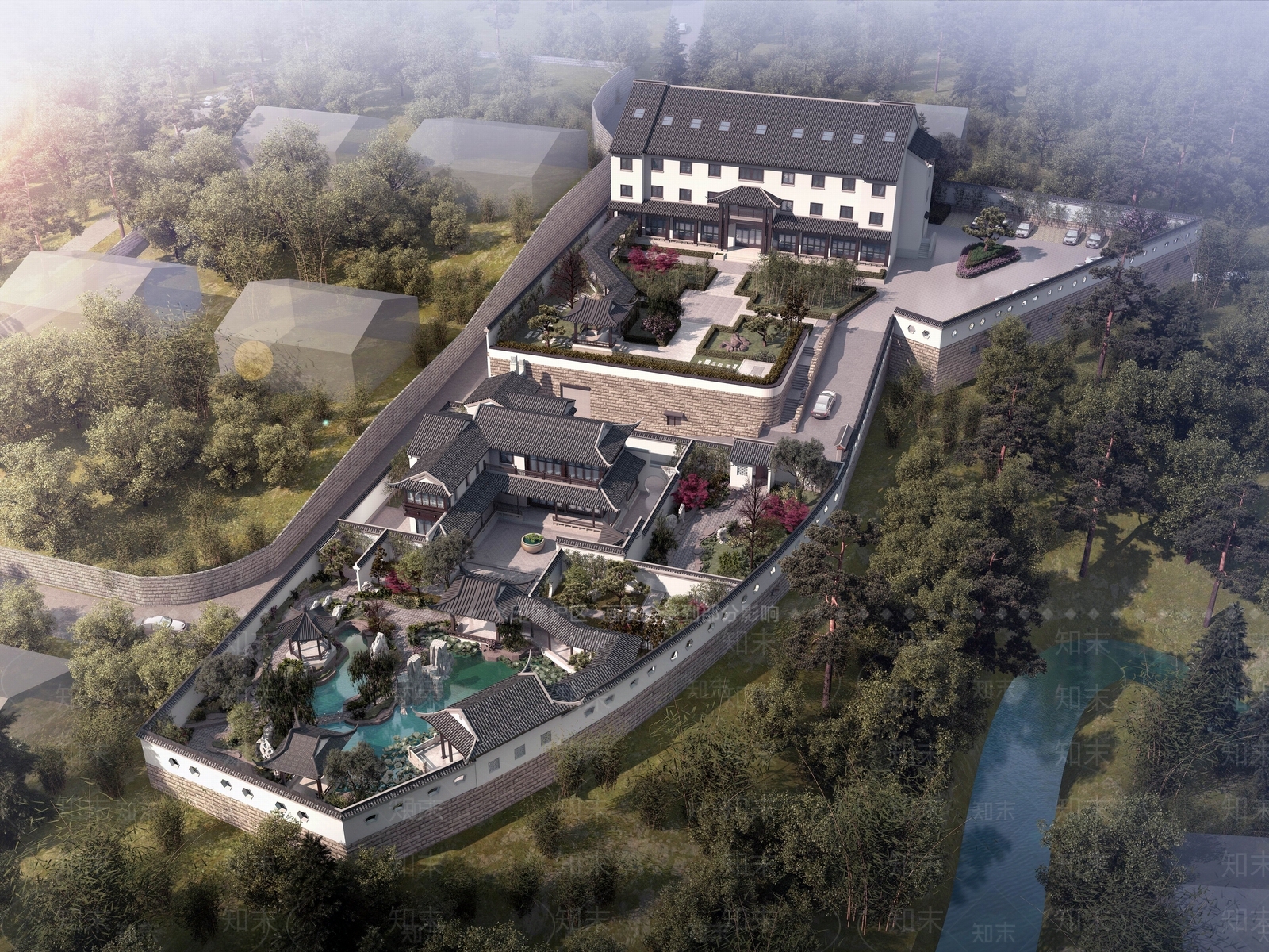 新中式中式古建筑SU模型下载【ID:1195173959】