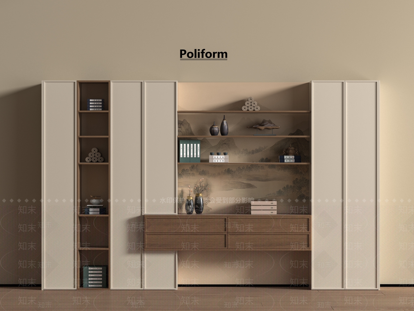 新中式书柜3D模型下载【ID:1195179951】