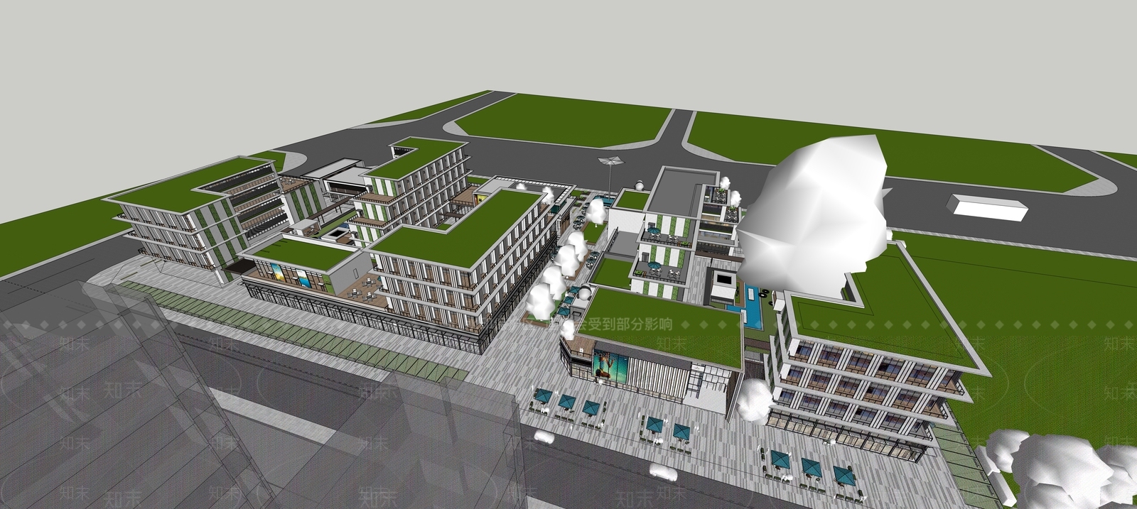 现代新中式商业街SU模型下载【ID:1195181892】