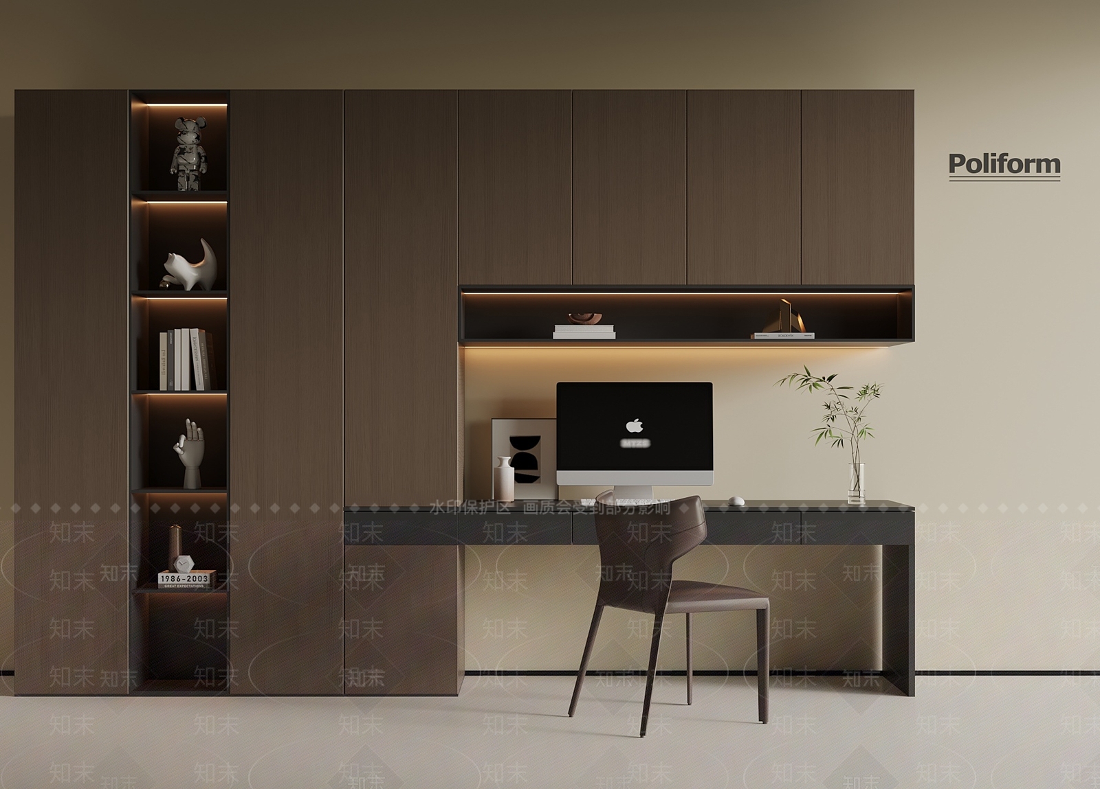 现代意式书柜SU模型下载【ID:1195182957】