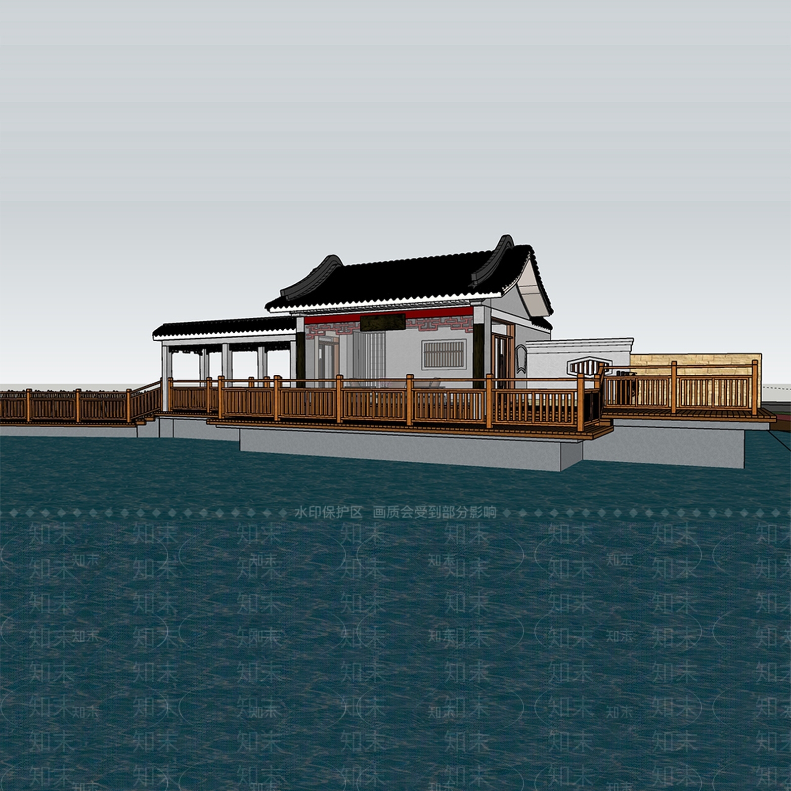 新中式中式风格建筑SU模型下载【ID:1195187497】