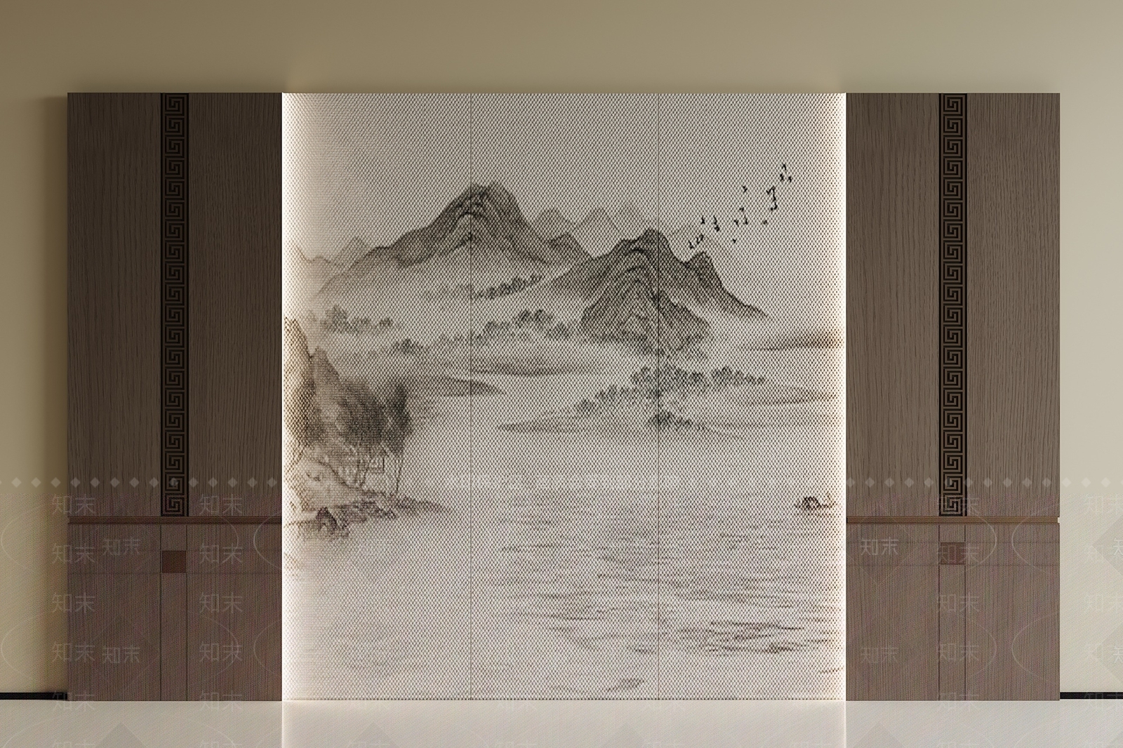 新中式玄关背景墙3D模型下载【ID:1195187981】