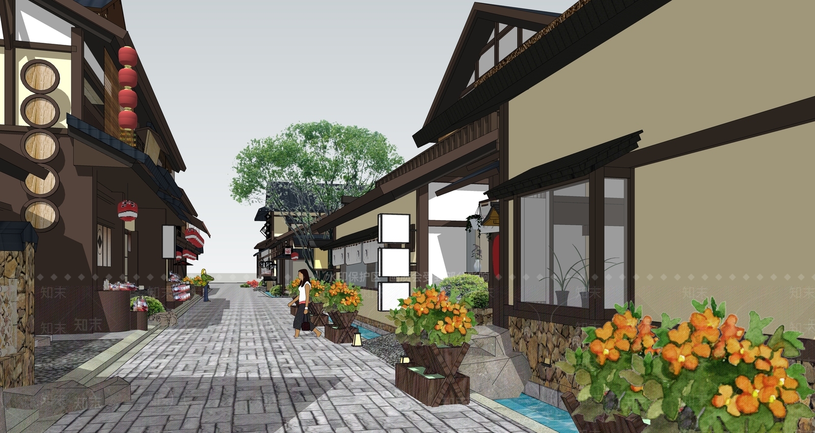 日式商业街SU模型下载【ID:1195299590】