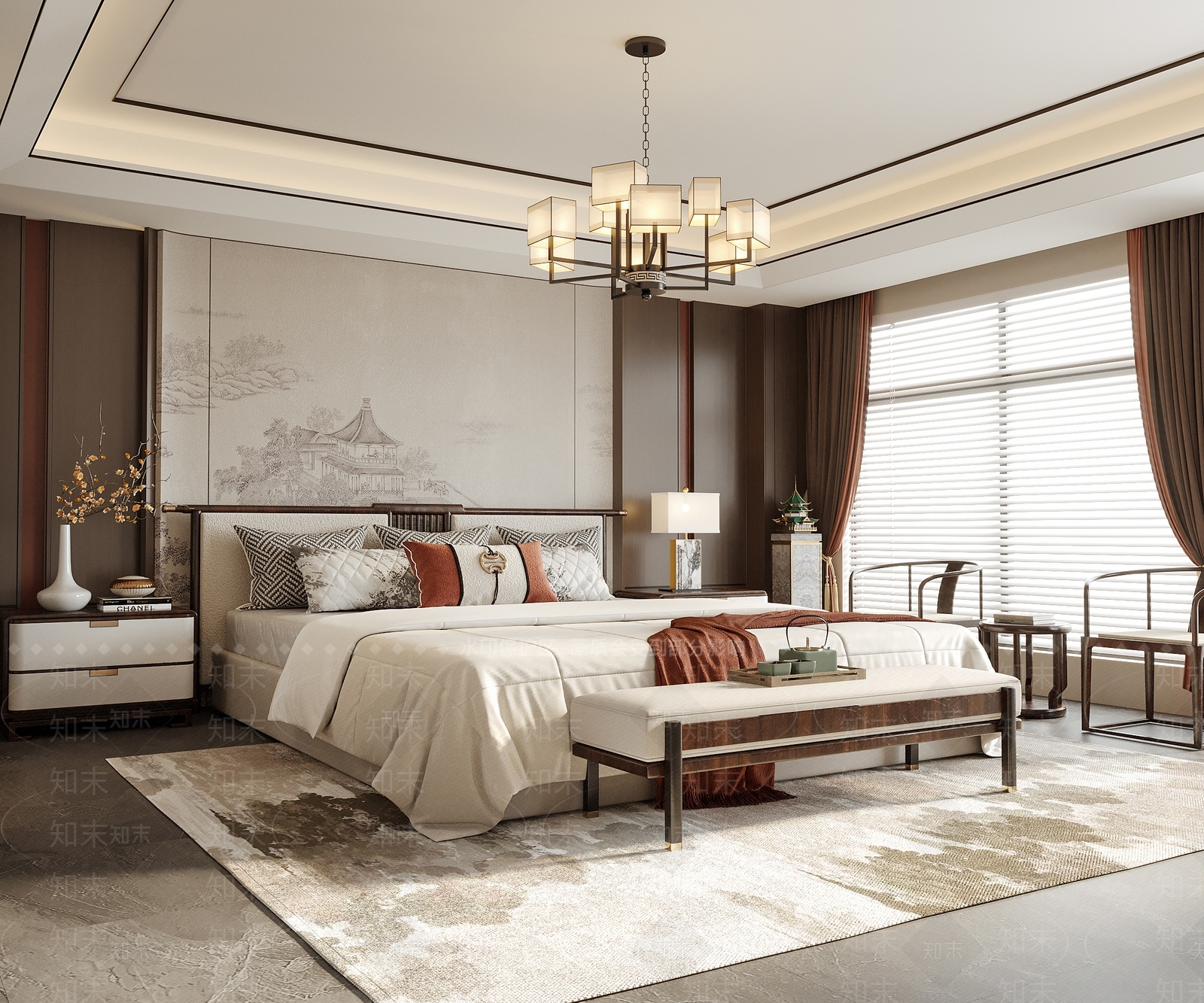 新中式中式家居卧室3D模型下载【ID:1195193568】