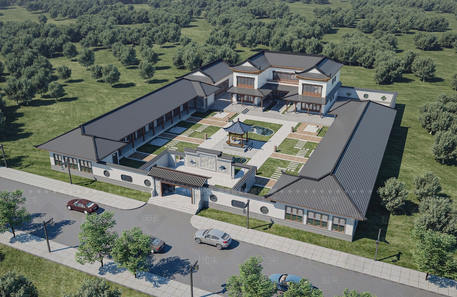 中式新中式四合院3D模型下载【ID:1195194030】