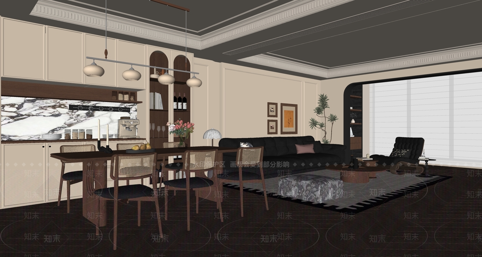 法式中古客餐厅SU模型下载【ID:1195194783】