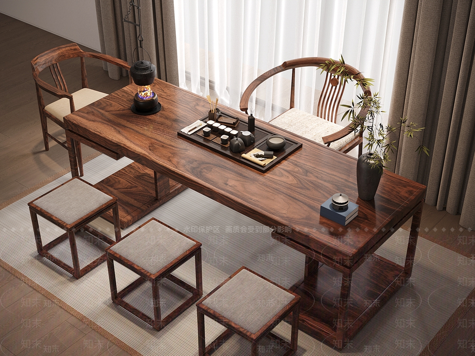 新中式茶桌椅3D模型下载【ID:1195199174】