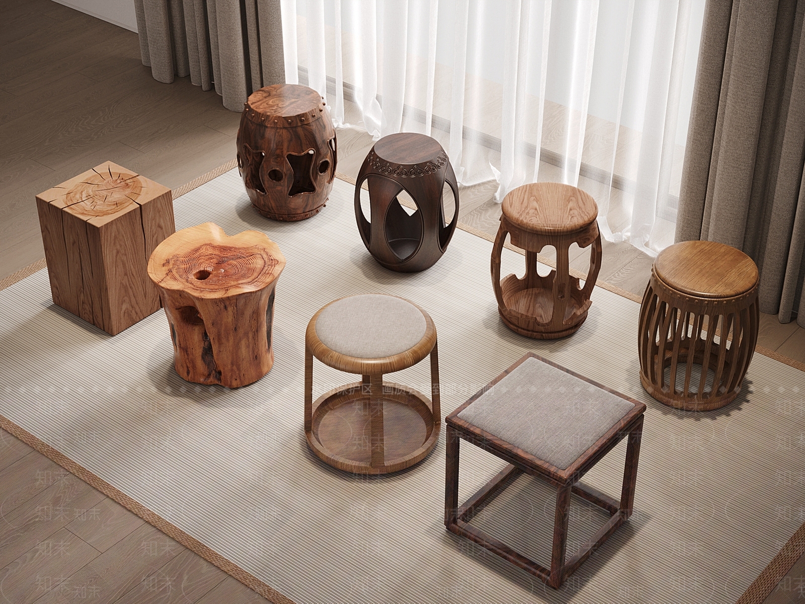 新中式中式其他凳子3D模型下载【ID:1195200886】
