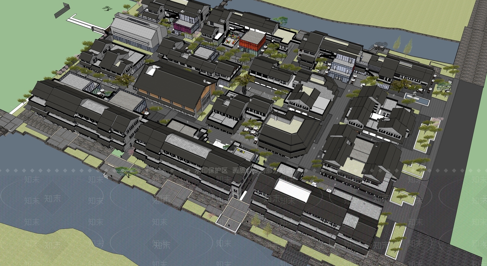 新中式中式商业街SU模型下载【ID:1195205093】