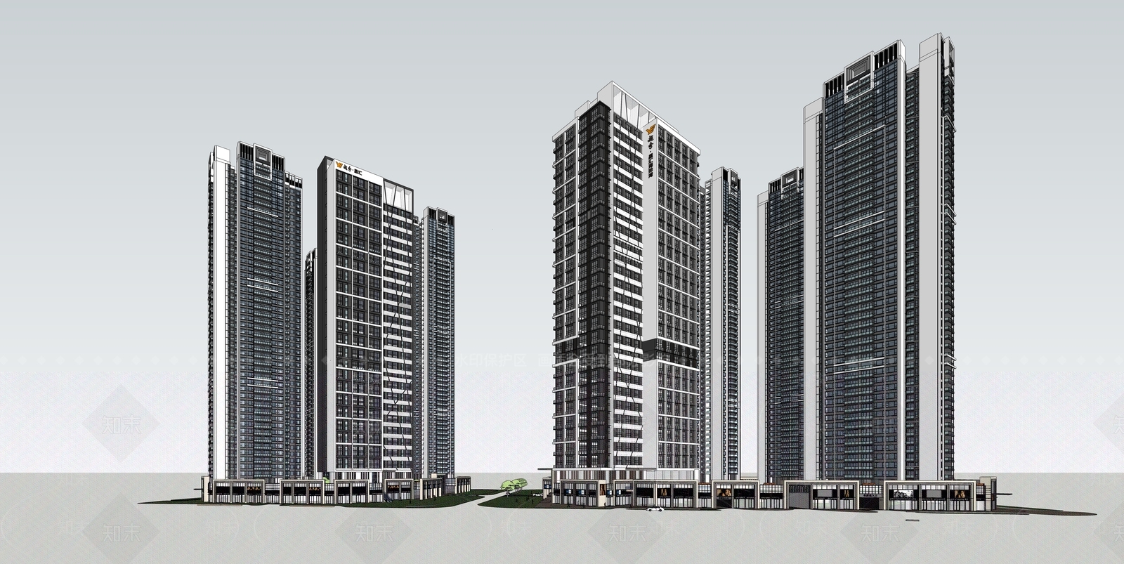 现代小区建筑SU模型下载【ID:1195205739】