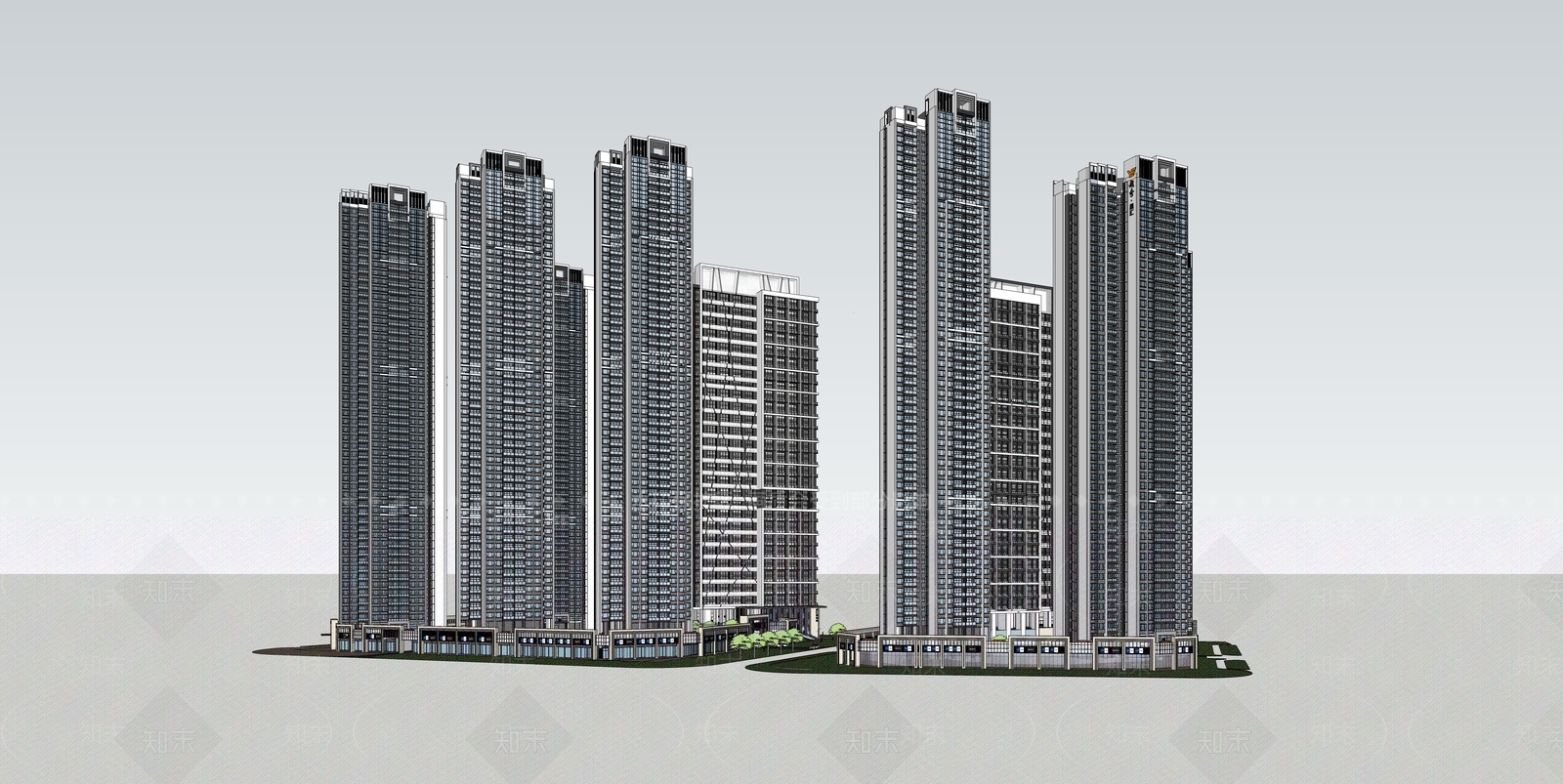 现代小区建筑SU模型下载【ID:1195205739】