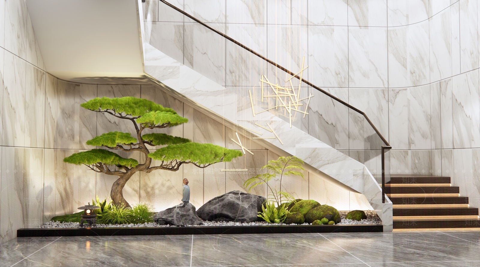 新中式楼梯间SU模型下载【ID:1195206968】